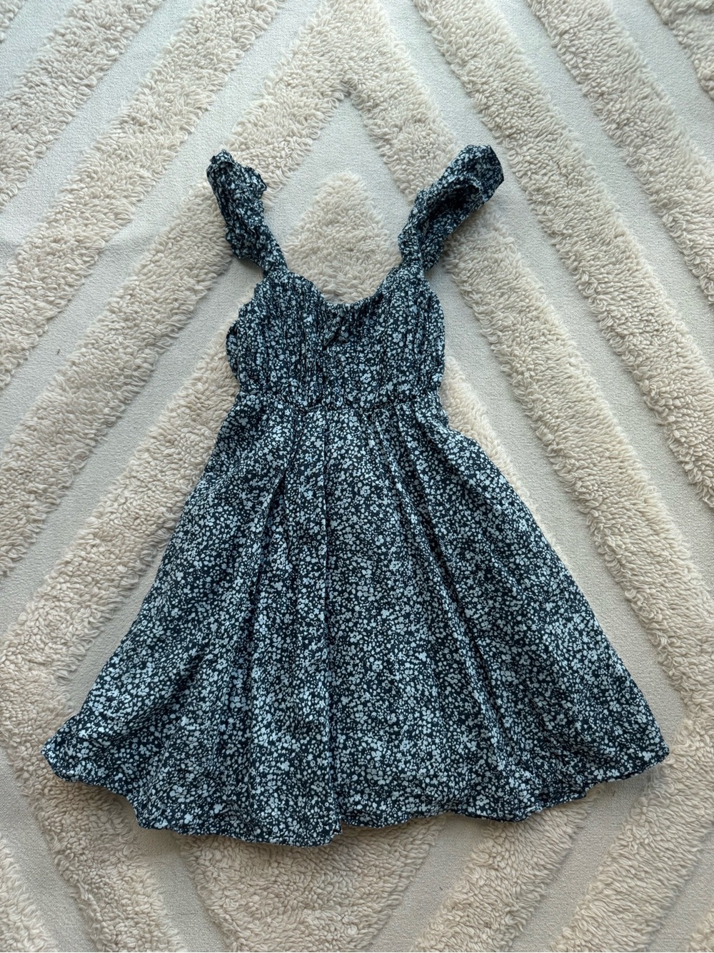 Floral Square-Neck Sundress in Blue and White
